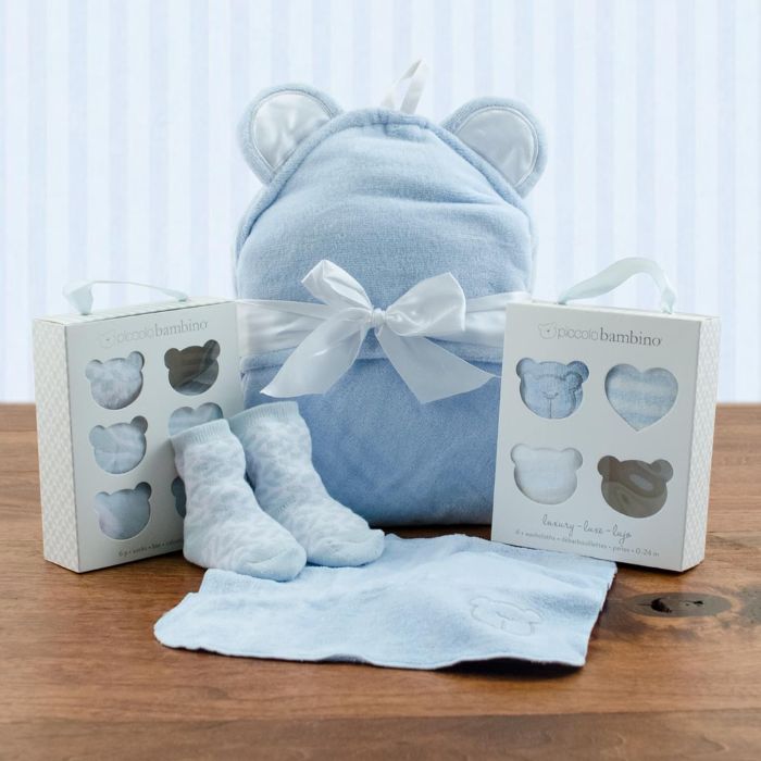 Squeaky Clean Boy Washcloths, Hooded Towel and Socks Gift Set Option 1