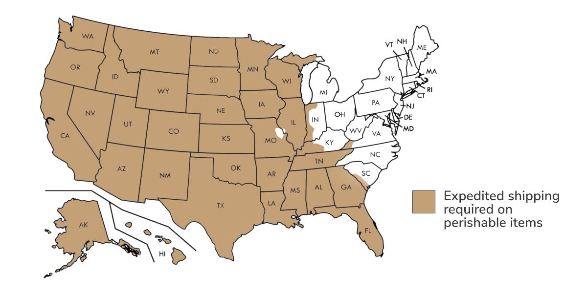 western US resticted states perishable